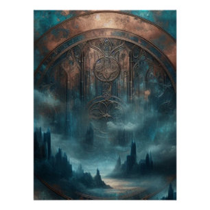 Mystische Gothic-Steampunk-Kunst - Blaue Kupferpat Poster