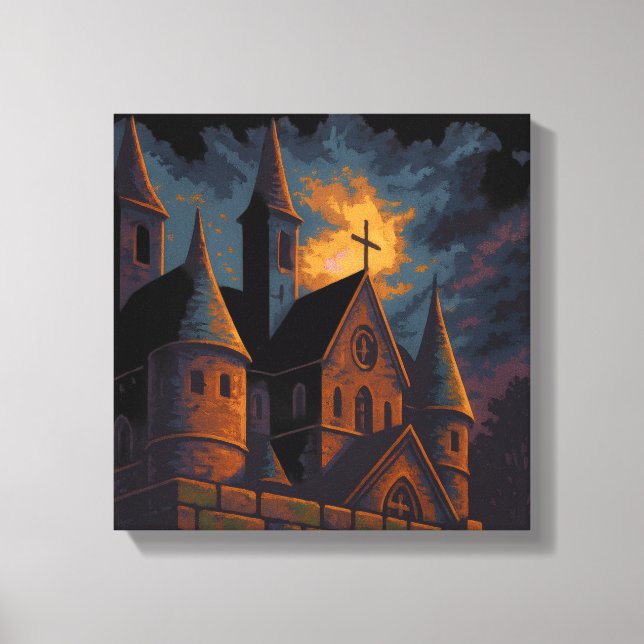 Mystische gotische Burg unter Mondlicht Leinwanddruck (Vorderseite)