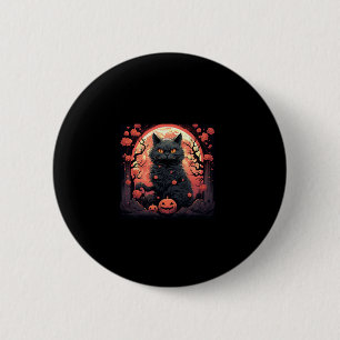 Mystische Halloween_ Schwarze Katze, Kürbis, Große Button