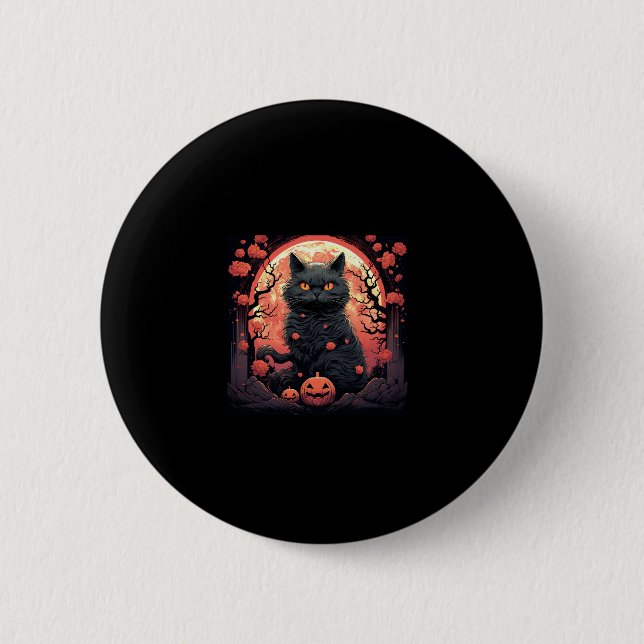 Mystische Halloween_ Schwarze Katze, Kürbis, Große Button (Vorderseite)