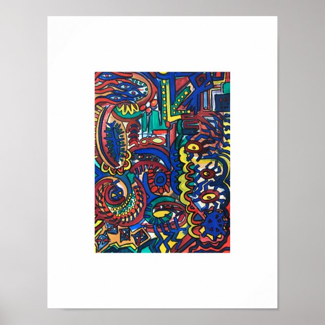 Mystische, handgemalte Abstrakte Kunst Poster (Vorne)