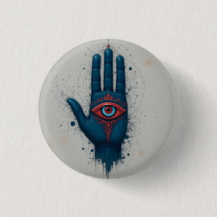 Mystische Handillustration mit rotem Auge Button