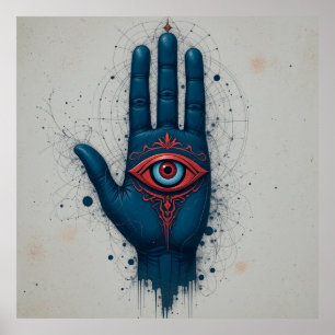 Mystische Handillustration mit rotem Auge Poster