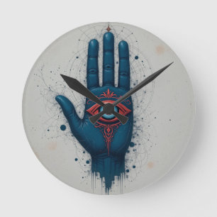 Mystische Handillustration mit rotem Auge Runde Wanduhr