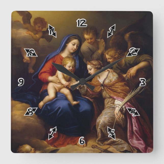 Mystische Heirat von St. Catherine Quadratische Wanduhr (Vorderseite)
