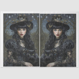 Mystische Hexe mit Katzengespiegeltem Gewebepapier Seidenpapier