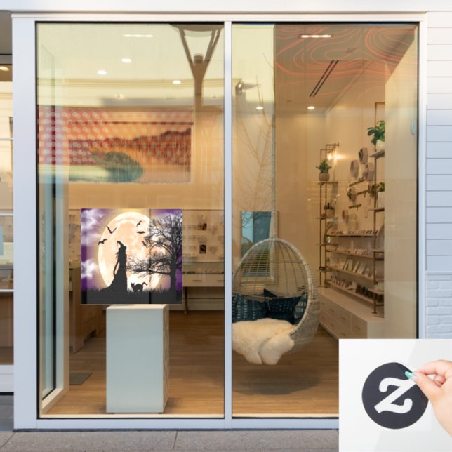 Mystische Hexe, schwarze Katze, Vollmond Fensteraufkleber (Schaufenster)