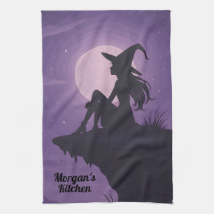Mystische Hexe-Silhouette unter Mondlicht-Geschenk Geschirrtuch