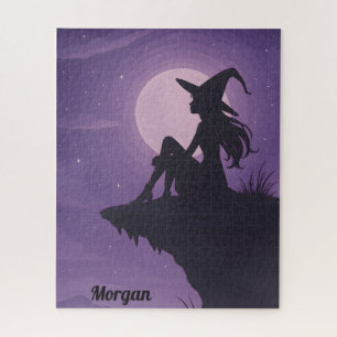 Mystische Hexe-Silhouette unter Mondlicht-Geschenk Puzzle