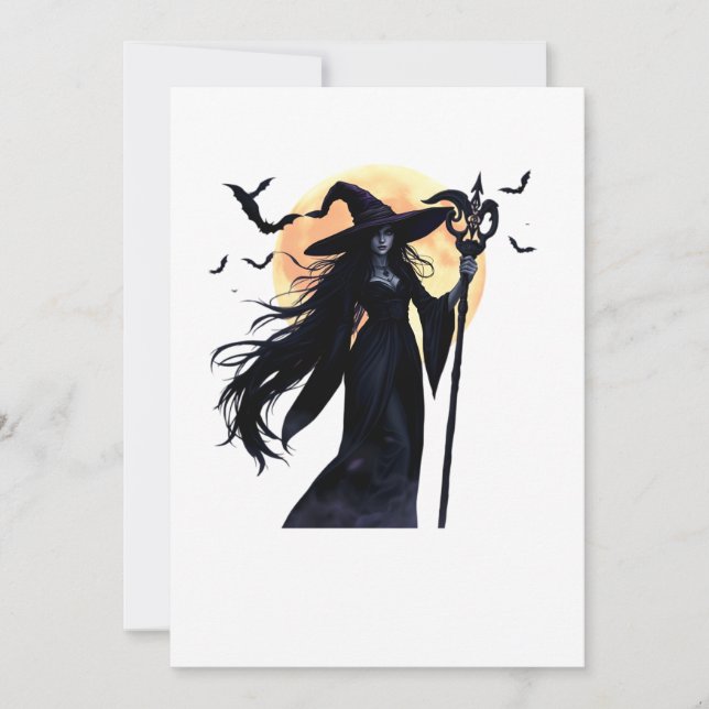 Mystische Hexe unter Vollmond Einladung (Vorderseite)