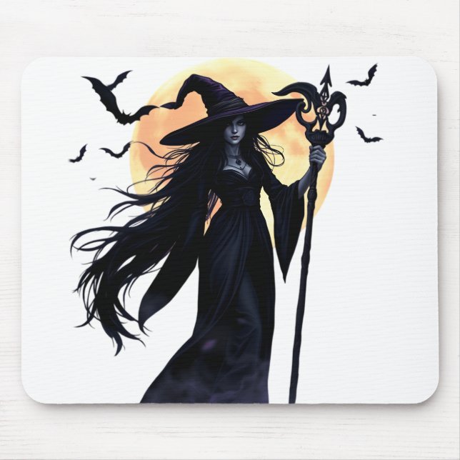 Mystische Hexe unter Vollmond Mousepad (Vorne)