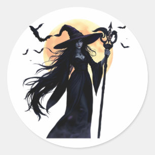 Mystische Hexe unter Vollmond Runder Aufkleber