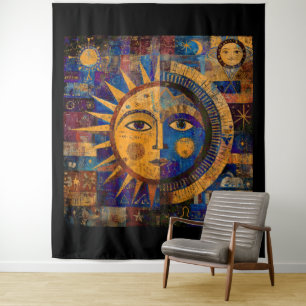 Mystische Himmelssonne Mond Alchemie Wandteppich