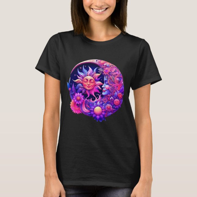 Mystische Himmelssonne und Mond T-Shirt (Vorderseite)