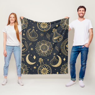 Mystische himmlische Hexenkunst - Goldene Botanik Fleecedecke