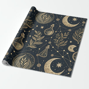 Mystische himmlische Hexenkunst - Goldene Botanik Geschenkpapier