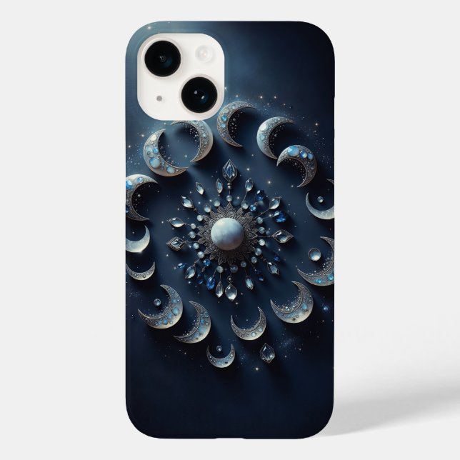 Mystische Himmlische Mondphasen - Elegante Blaue E Case-Mate iPhone Hülle (Rückseite)