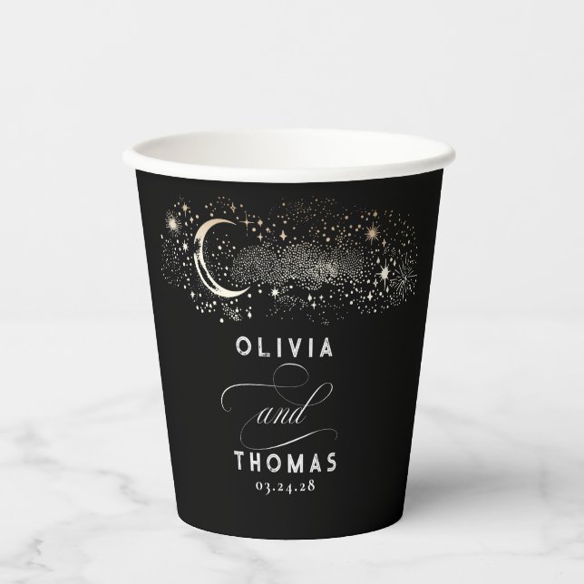 Mystische Hochzeit von Celestial Black und Gold Pappbecher (Vorderseite)
