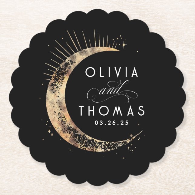 Mystische Hochzeit von Celestial Black und Gold Untersetzer (Vorderseite)