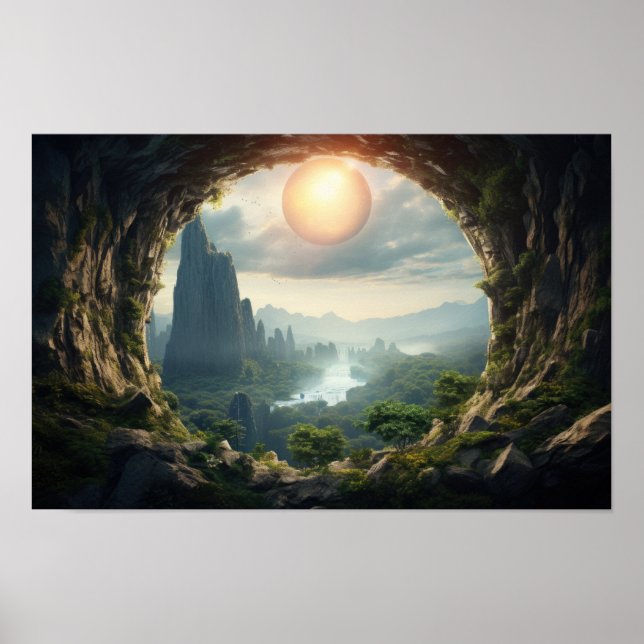Mystische Höhle Sonnenaufgang Landschaftsposter Poster (Vorne)