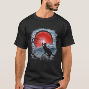 Mystische japanische Sonnenuntergangs-Katze und Sa T-Shirt