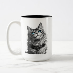 Mystische Katze Blaue Augen Gothic Hexen Kunst Zweifarbige Tasse