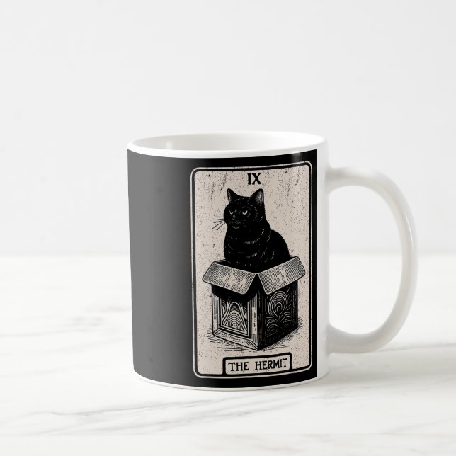 Mystische Katze der Hermit-Tarot-Karte in Box Funn Kaffeetasse (Rechts)