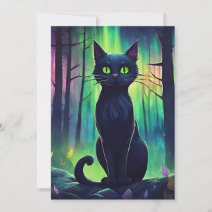Mystische Katze der Nordlichter Feiertagskarte