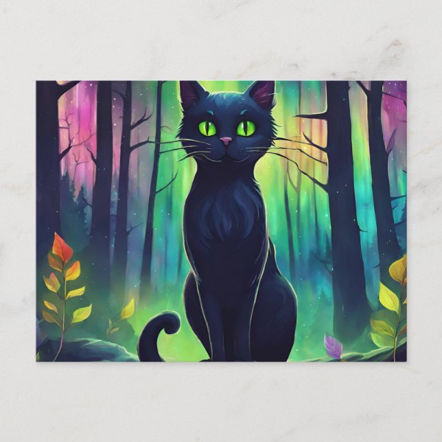 Mystische Katze der Nordlichter Postkarte (Vorderseite)