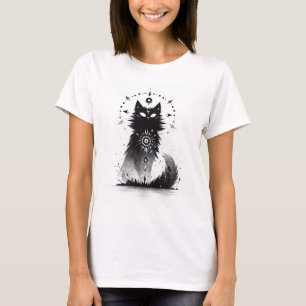 Mystische Katze: Frauen in Schwarz und Weiß T-Shirt