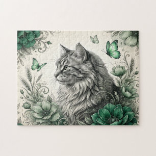 Mystische Katze mit Blumen Puzzle