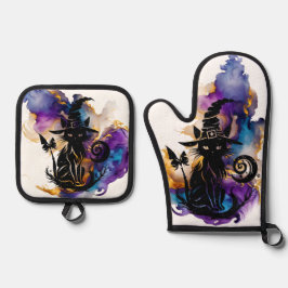 Mystische Katze Ofenhandschuh & Topflappen-Set