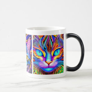 Mystische Katze   Psychedelische Kunst Verwandlungstasse