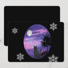 Mystische Katze unter dem Mond – Träumende purpurn Einladung