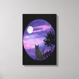 Mystische Katze unter dem Mond – Träumende purpurn Leinwanddruck