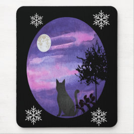 Mystische Katze unter dem Mond – Träumende purpurn Mousepad