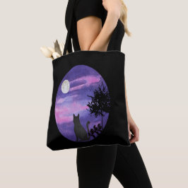 Mystische Katze unter dem Mond – Träumerische Purp