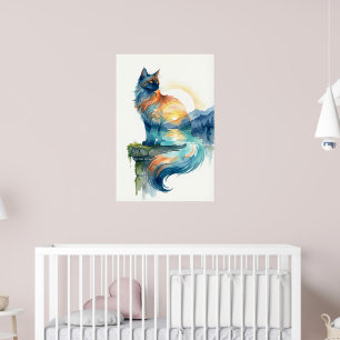 Mystische Katzen-Sonnenuntergang-Doppelbelichtung- Poster