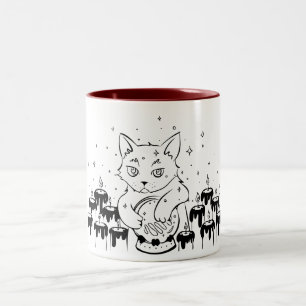 Mystische Katzen-Tasse Zweifarbige Tasse