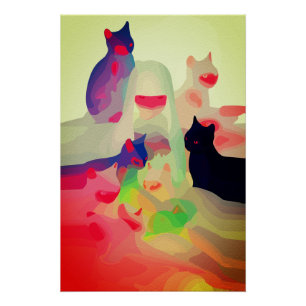 Mystische Katzen und Spirituosen - Abstrakte Anime Poster