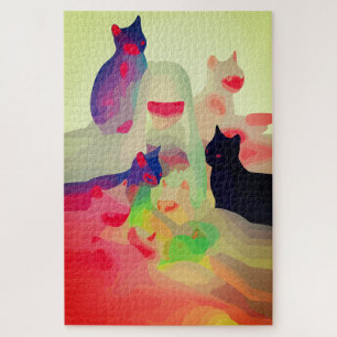Mystische Katzen und Spirituosen - Abstrakte Anime Puzzle