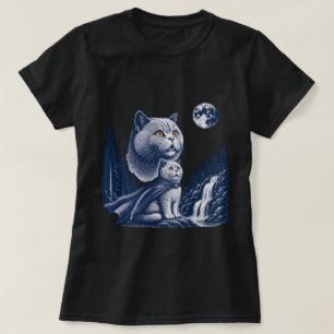 Mystische Katzenumhang-Mondlicht-Wald-Kunst T-Shirt