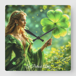 Mystische Kleebeschicht des St. Patrick Day Quadratische Wanduhr