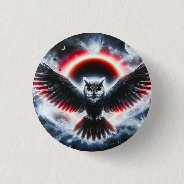 Mystische Kosmische Himmlische Eule Button (Vorderseite)