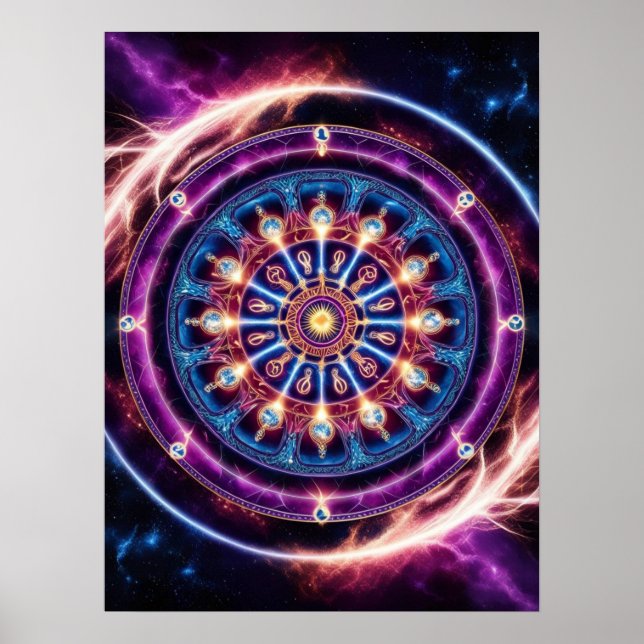 Mystische kosmische Zodiac Mandala - lebendige Mau Poster (Vorne)