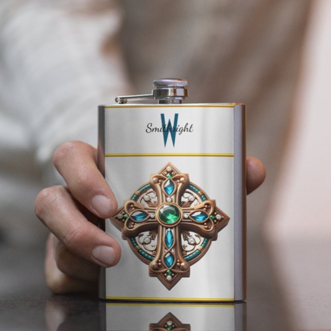 Mystische Kreuzfibel mit blauen und grünen Edelste Flachmann (Von Creator hochgeladen)