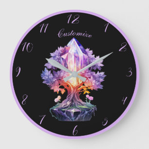 Mystische Kristall-Zen-Yoga-Baum-Fantasy-Kunst Große Wanduhr
