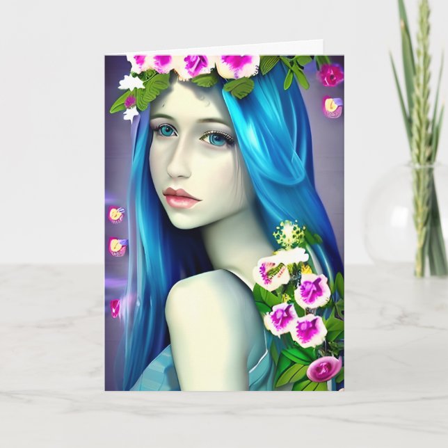 Mystische Kunst | Beautiful Blue Fairy Birthday Karte (Vorderseite)