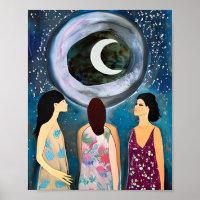 Mystische Kunst | Frauen mit Blick auf den Mond