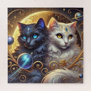 Mystische Kunstwerke von Himmels Katzen unter Ster Puzzle